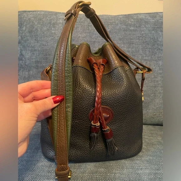 Vintage Dooney & Bourke All Weather Leather Tri-Color Drawstring Bucket Bag - Picture 4 of 14